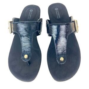 NEW * GIANI BERNINI Black Platform Rivver Wedge Slip On Thong Sandals 6.5